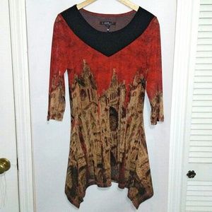 LIOR PARIS Red/Blk Tunic Top Size Small
